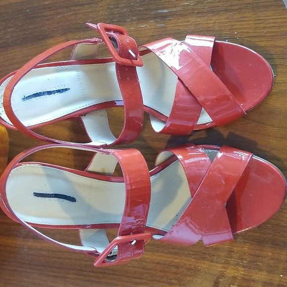 J crew orange red patent leather strappy heels - Picture 2 of 13